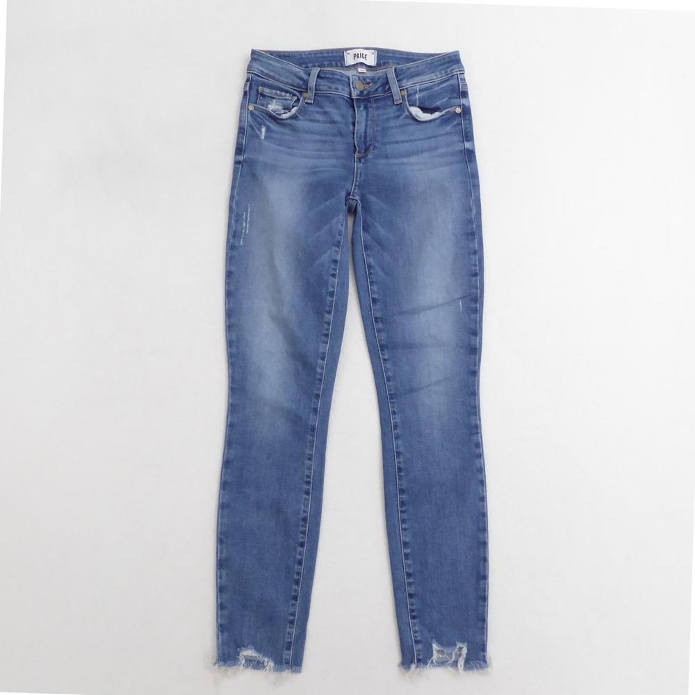 PAIGE Verdugo Ankle Jeans Womens 26 Blue Distressed Frayed Hem Skinny